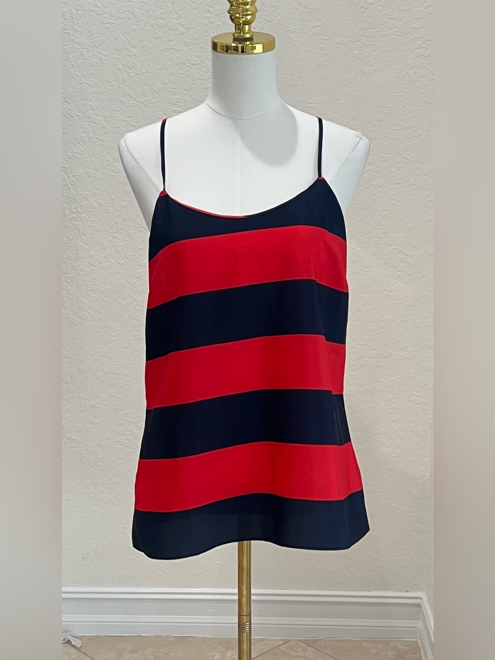 J. Crew Red and Navy Striped Silk Camisole